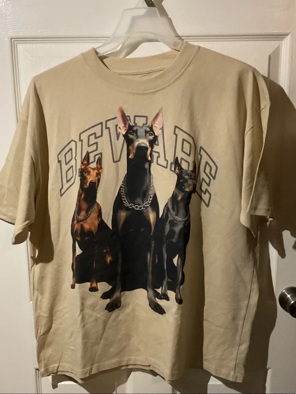 PacSun Tan 'Beware' Doberman Trio Graphic Dog T-Shirt